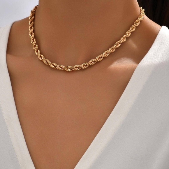 Gold Rope Chain Necklace Dainty Textured Twist Chain - Picture 2 of 3